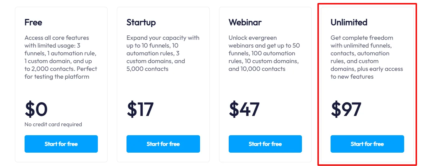 systeme.io unlimited plan