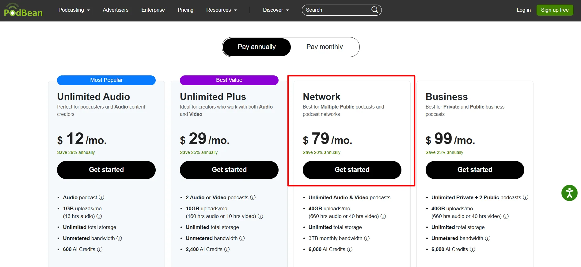 Podbean Network plan