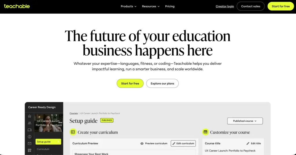 Teachable Homepage Overview