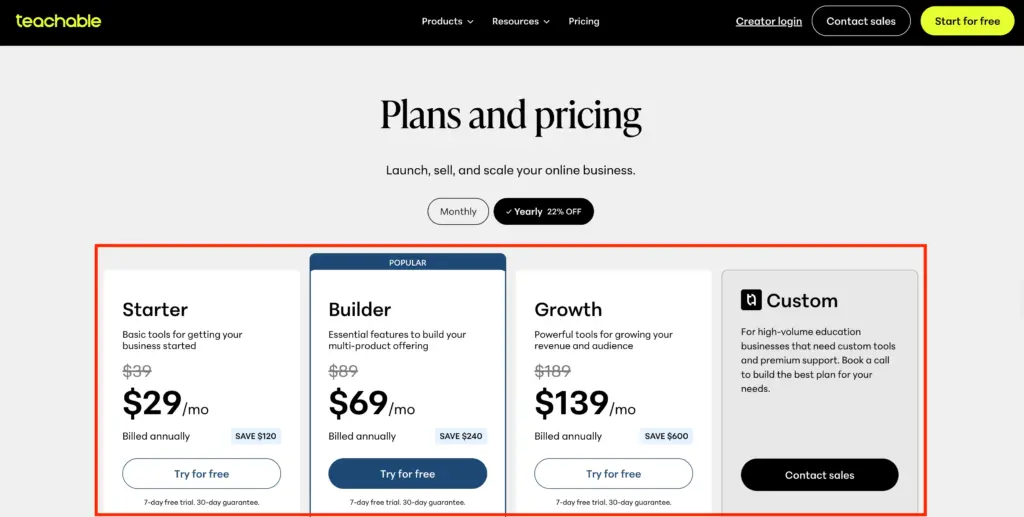 Updated Teachable Pricing Plans
