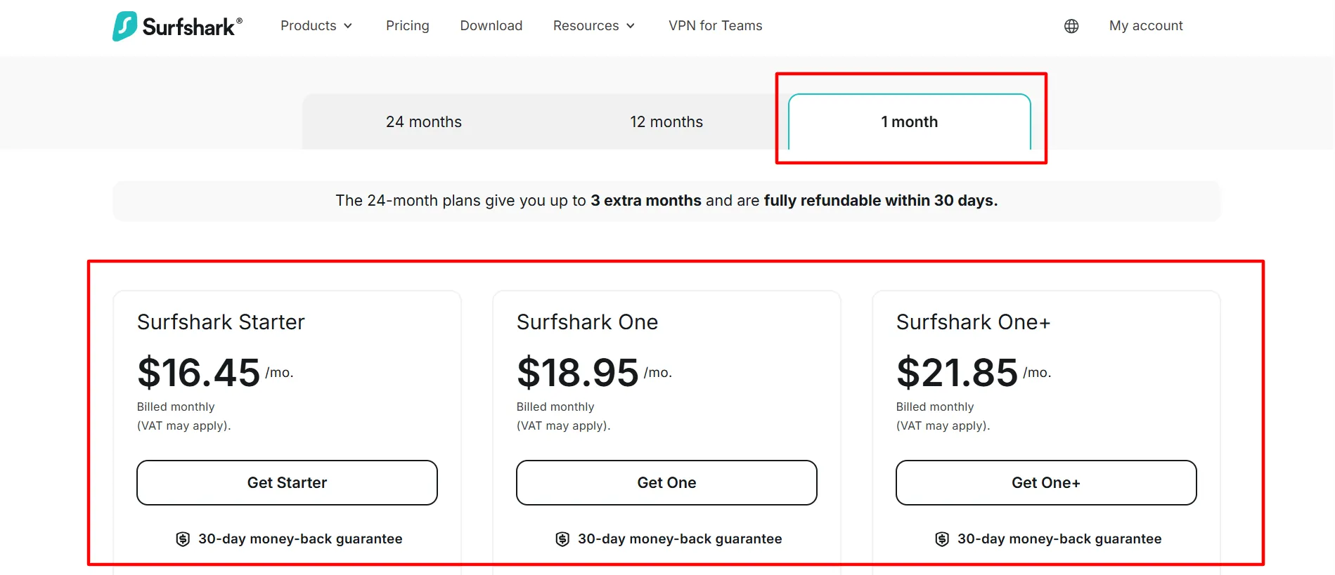 Surfshark 1 month plan