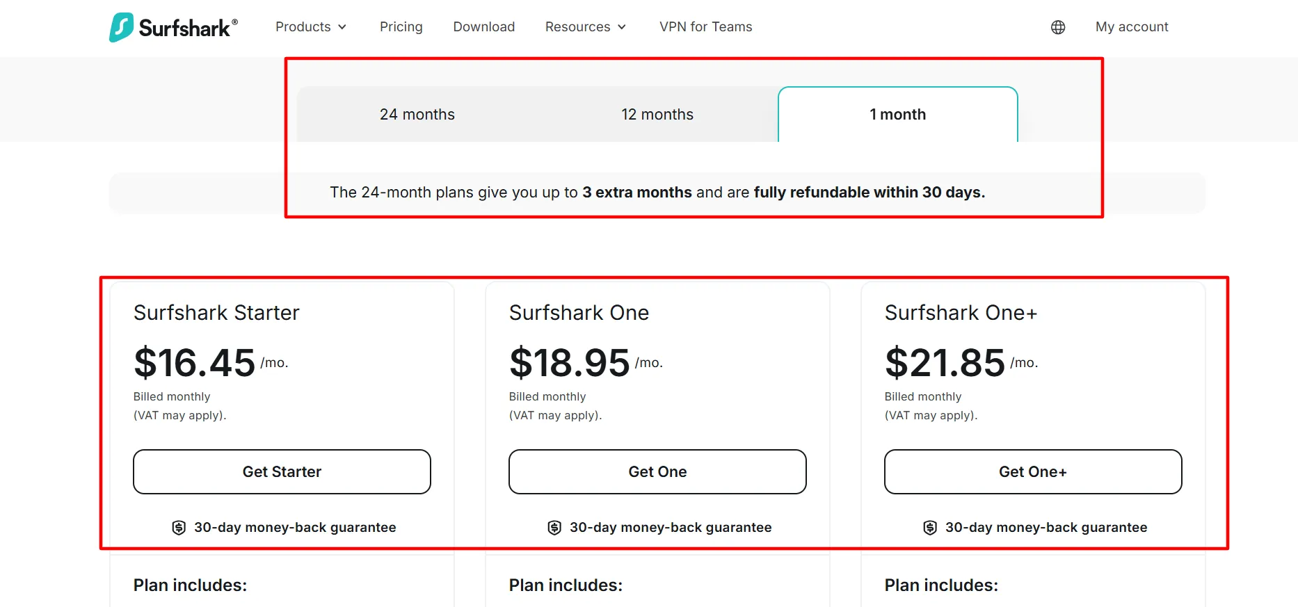 Surfshark monthly plans